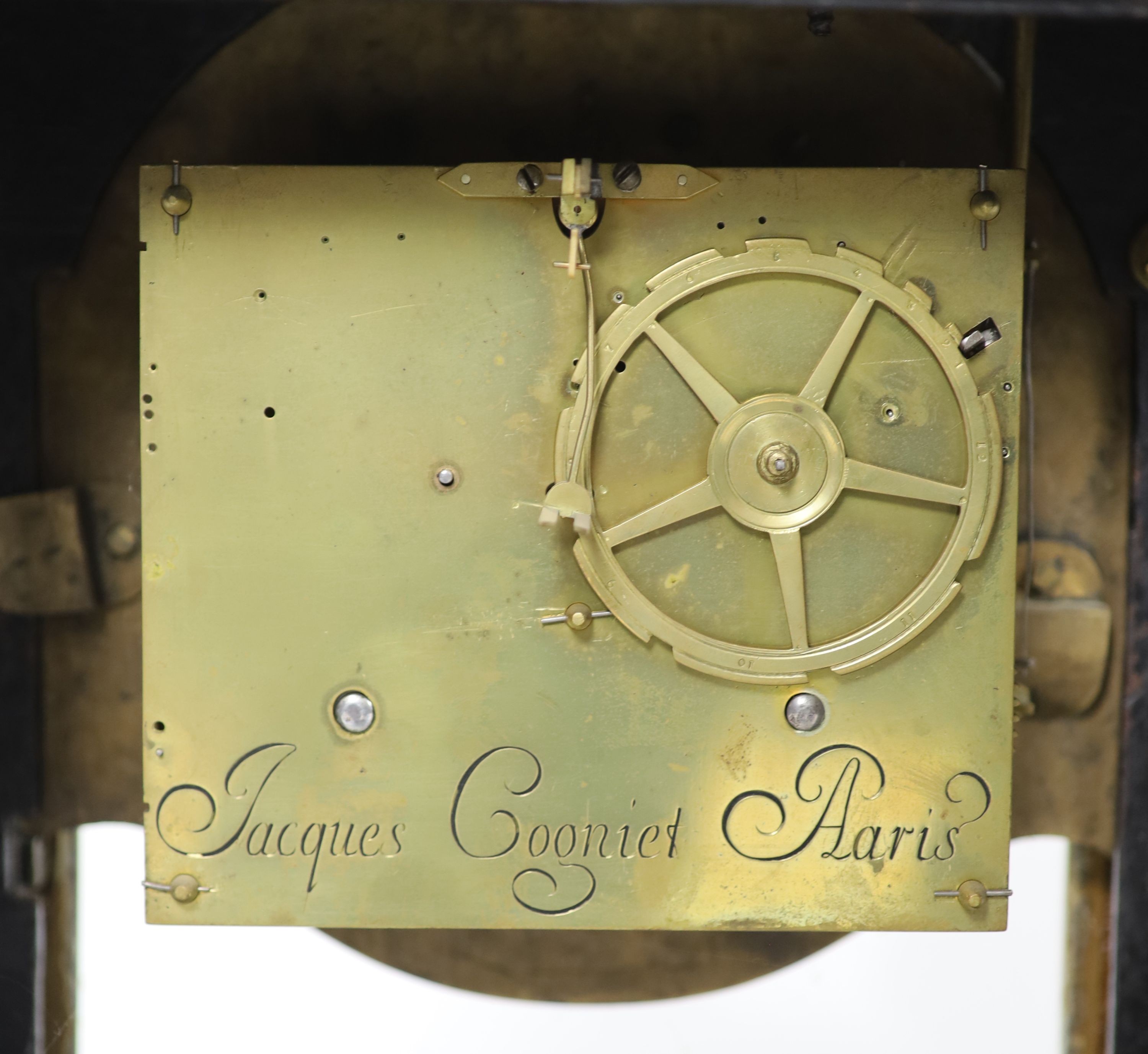 A 19th century French Louis XIV style boullework mantel clock width 37cm depth 16cm height 73cm